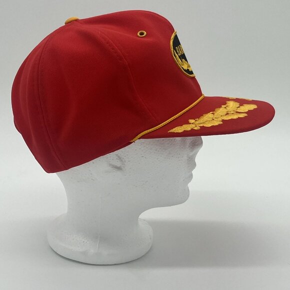 Vintage Embroidered Barbados Caribbean Trucker Hat Snap Back Mesh Back Red Gold - Picture 4 of 6